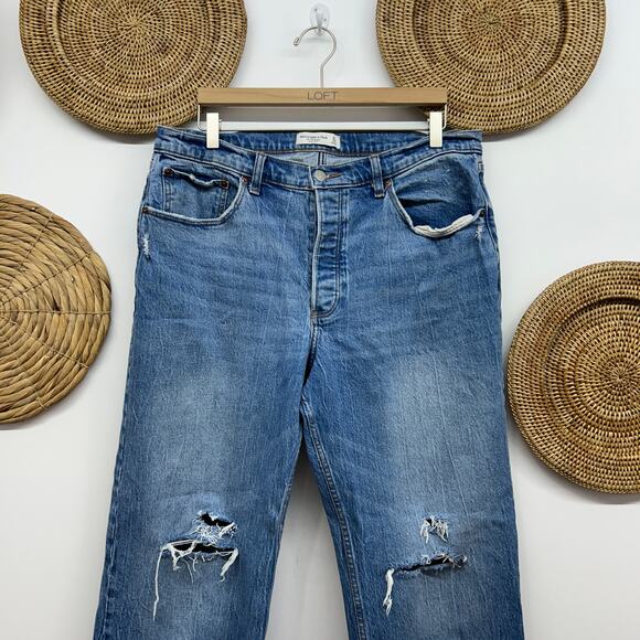 Abercrombie Distressed Oversized The 90s Baggy Low Rise Jeans Denim 32/14 - Picture 3 of 4